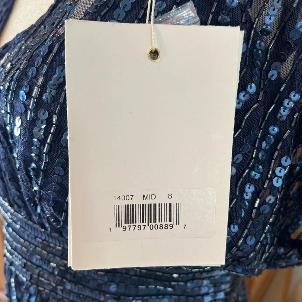 NWT Mac Duggal 14007 Embellished Short Sleeve Empire Waist Dress 6 Blue A-line - Picture 8 of 12